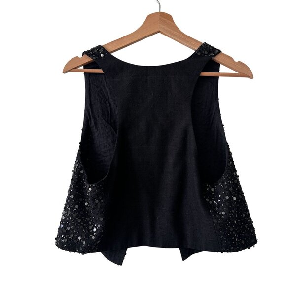 Eileen Fisher Black Sequin Silk Matka Vest Racerback Hook & Eye Closure S - Picture 3 of 8